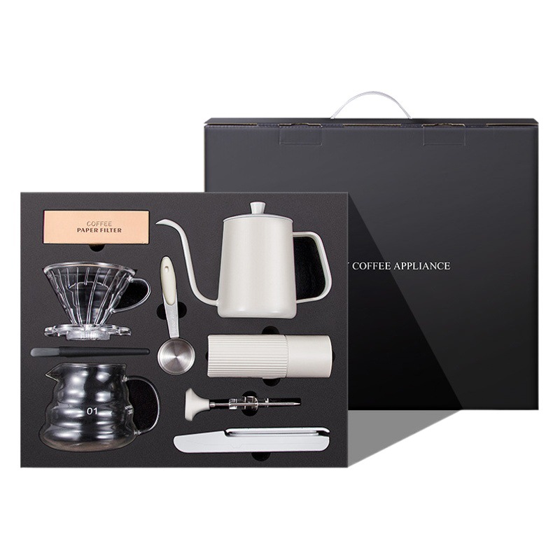 Luz de lujo estilo mano café traje negro regalo caja americana portátil cafetera con escala