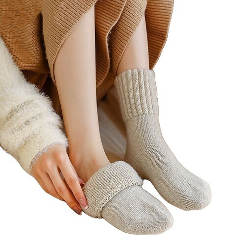 Elysian Fleece Lined Woolen Over-the-Knee Socks for Girls - Autumn/Winter Thick Retro Style with Warm Insulation and Anti-Cold Fleece Snow Socks