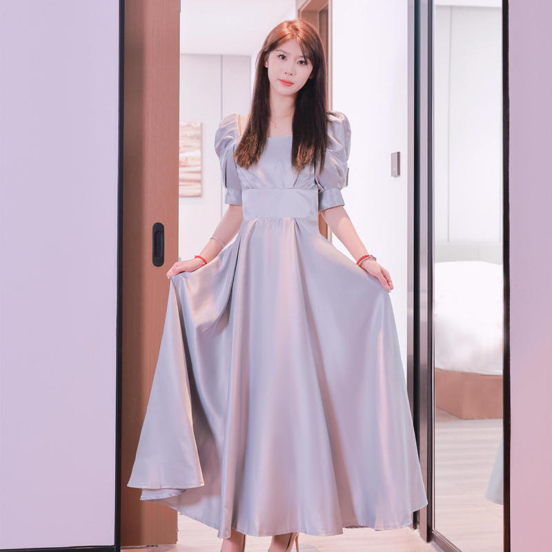 2023 new bridesmaid dress long elegant bridesmaid dress gray slimming party graduation host dress for women
