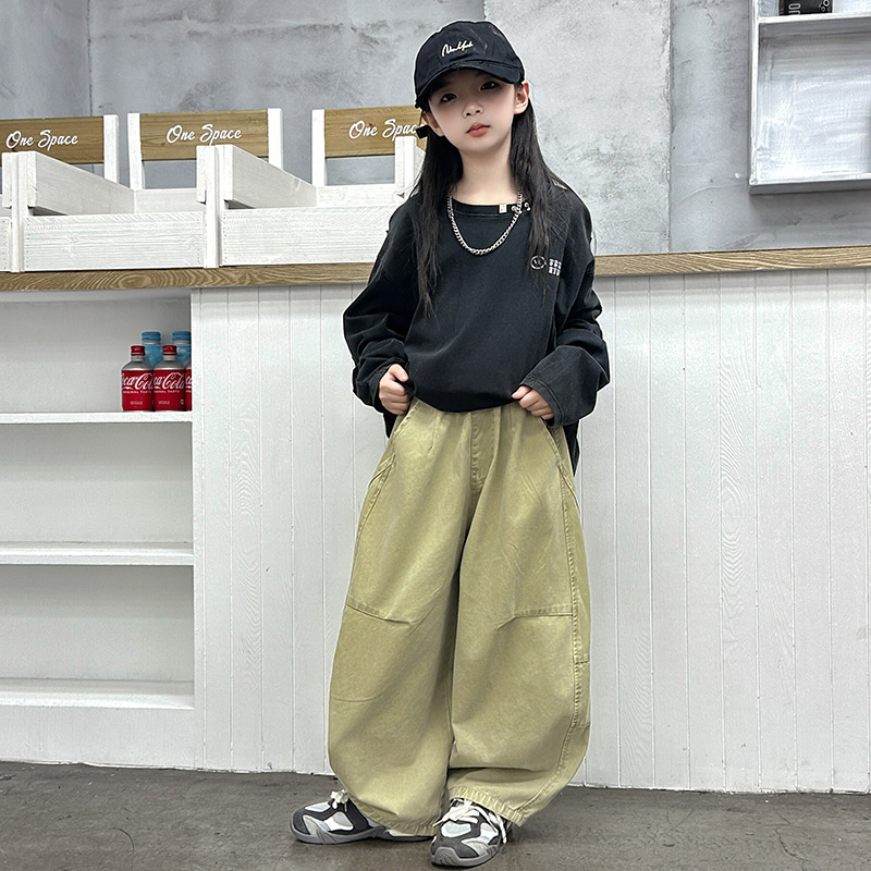 女童春秋款阔腿裤2025新款儿童秋季长裤子大童女孩秋装直筒弯刀裤