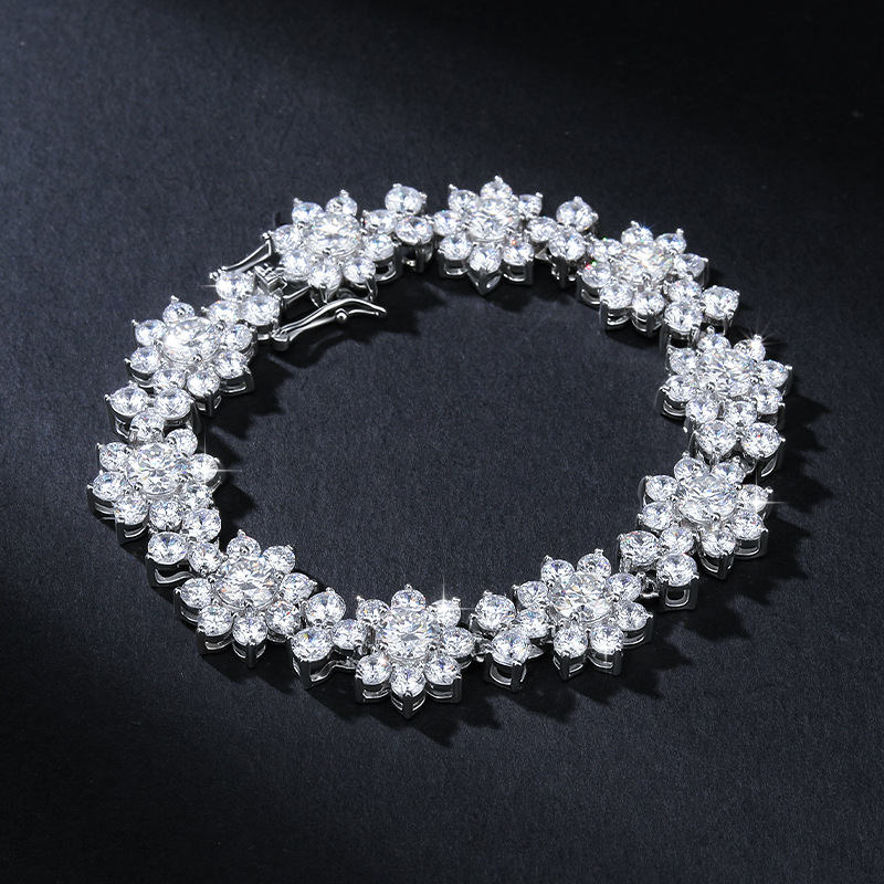 Cross-Border Sunflower Bracelet S925 Silver Full-Set Moissanite Bracelet Accessible Luxury High-End Full Diamond Flower Bracelet Women's Jewelry