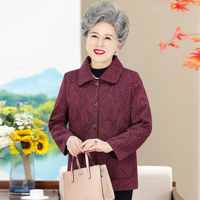 おばあさんのお母さんのファッションの服の中でお年寄りの女性の春の服の上着のおばあさんは春秋の金の長袖の毛の上着を詰めます。|undefined