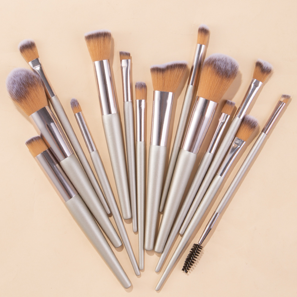 Champagne oro cepillo de maquillaje 14 conjuntos de cepillo de sombra de ojos cepillo de sombra de nariz cepillo de alto brillo cepillo de pintura al por mayor