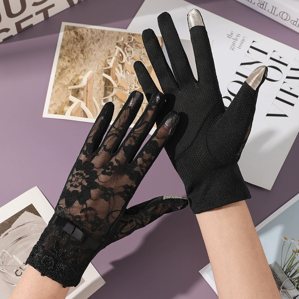 Spring gloves, summer travel lace non-slip set with bow, sun protection, wholesale