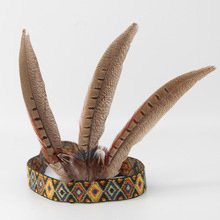 印第安酋長頭飾 野人羽毛頭飾 波西米亞民族風孔雀羽毛發飾發繩