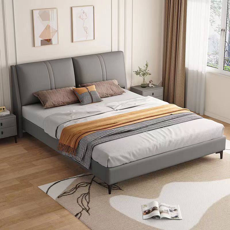Solid Wood Upholstered Bed, Technology Cloth Leather Art Bed, Double Home High-End Wedding Bed, Rental Room, Economical Secondary Bedroom Bed
