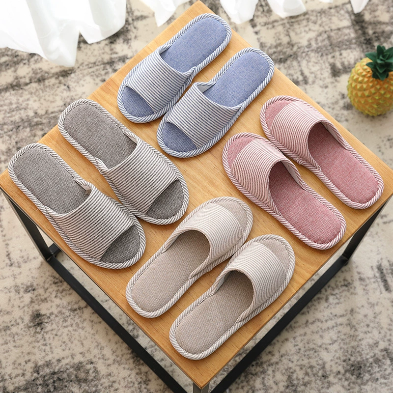 Льняные тапочки в полоску на весну и осень Four Seasons, домашние хлопчатобумажные тканевые мужские парные женские напольные летние крутые Тапочки
