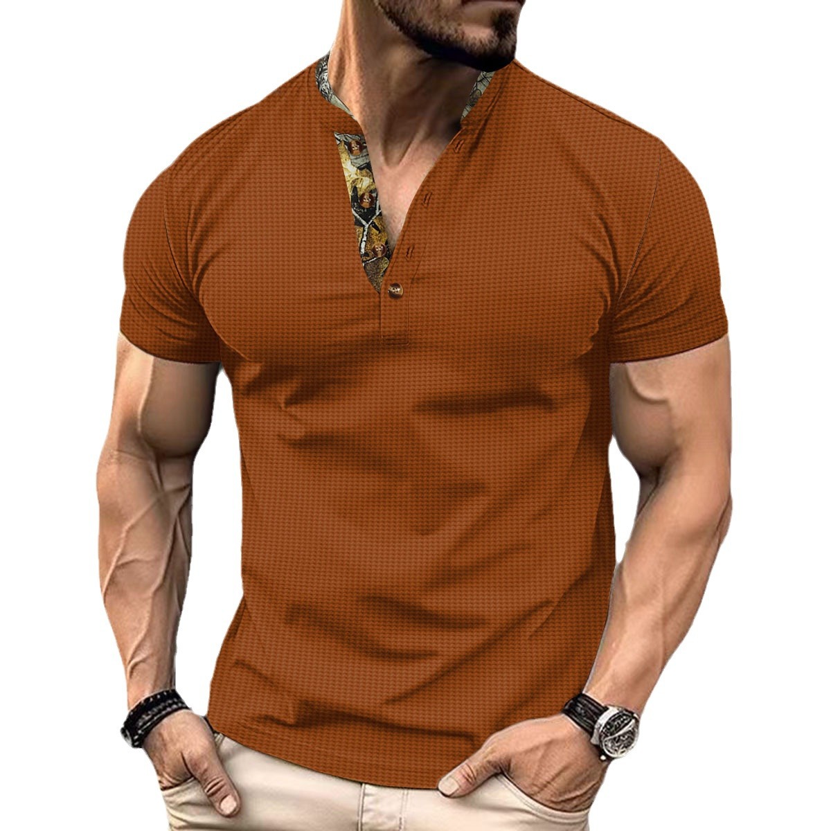 Polo uomo texture waffle collo alto maniche corte estivo_voghion.com