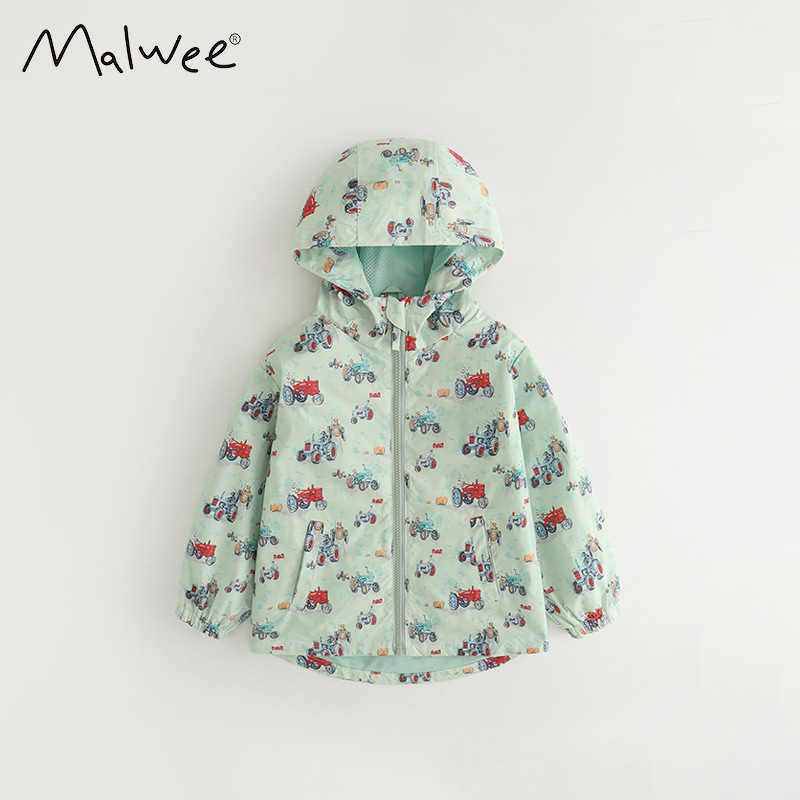 Malwee transfronterizo chaqueta de viento para niños otoño y invierno nuevo estilo europeo y americano encapuchado camisa de cremallera de manga larga ropa infantil