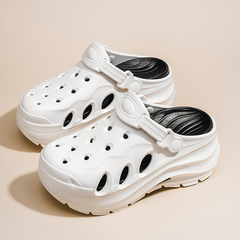 Zapatos con agujeros, sandalias de tacón alto de verano para mujer, plataforma gruesa, antideslizante, sandalias y zapatillas de playa