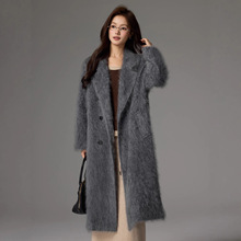 羊绒加衬大衣加厚拉绒羊绒大衣女气质高级长款毛呢外套一件代发