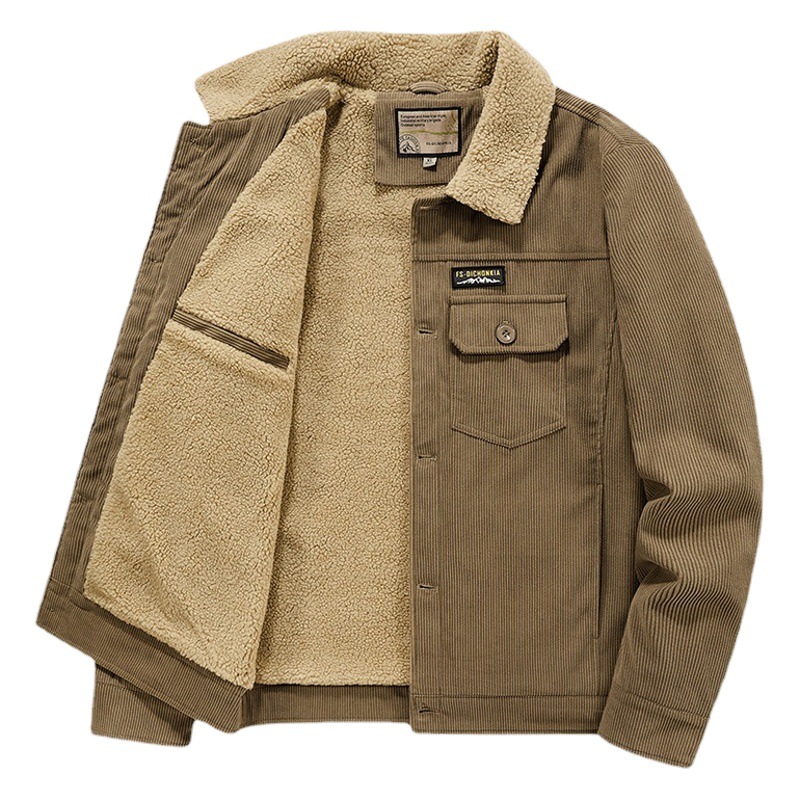 Abrigo de pana engrosado con forro polar de invierno ropa de trabajo para hombre chaqueta de lana de cordero vintage abrigo de algodón acolchado suelto casual de mediana edad