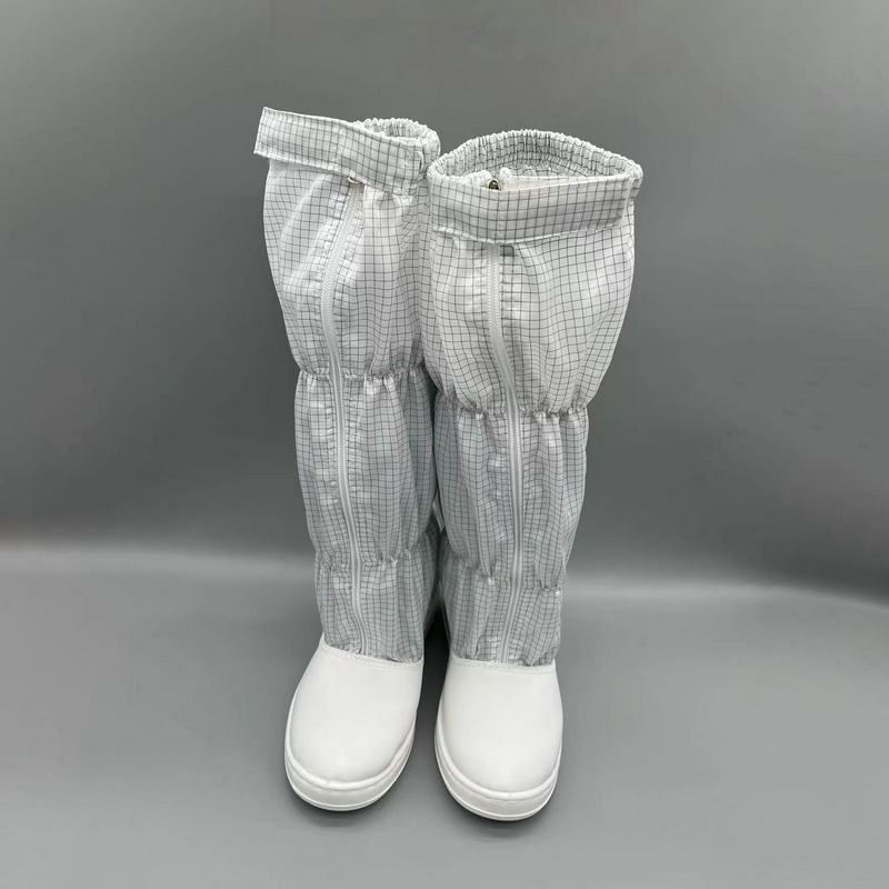 白色网格长筒靴高筒鞋防砸包头无尘室洁净车间工程劳保防护靴鞋