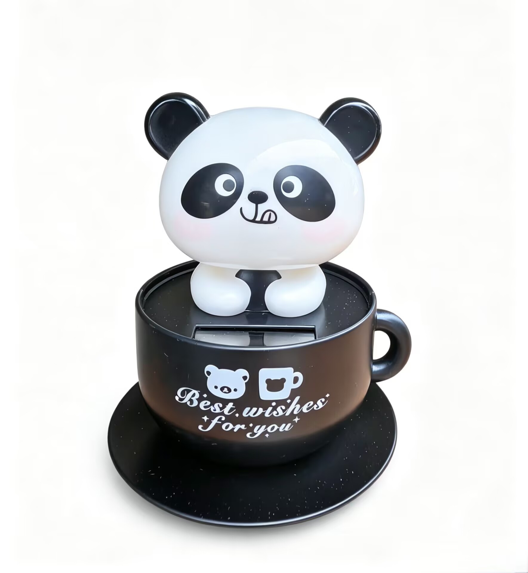 Solar-Powered Panda Bobblehead Ornament, Cute Cartoon Car Interior Creative Decoration, New Model Nodding Doll for Car