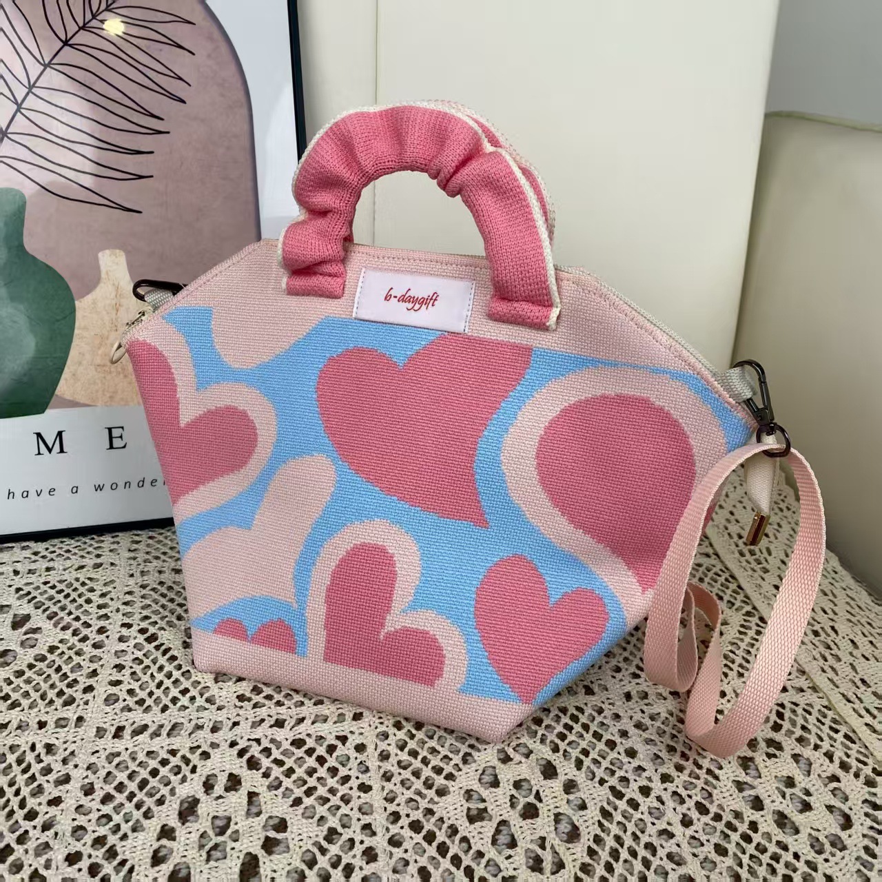 Cartoon Graphic Knit Shell Chain Strap Handbag 31