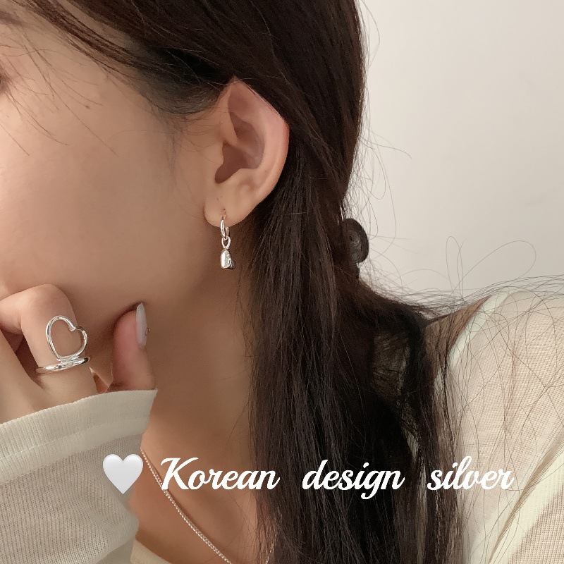韓版個性冷淡風小眾設計耳飾 S925純銀別致愛心耳扣 高級感Ins風