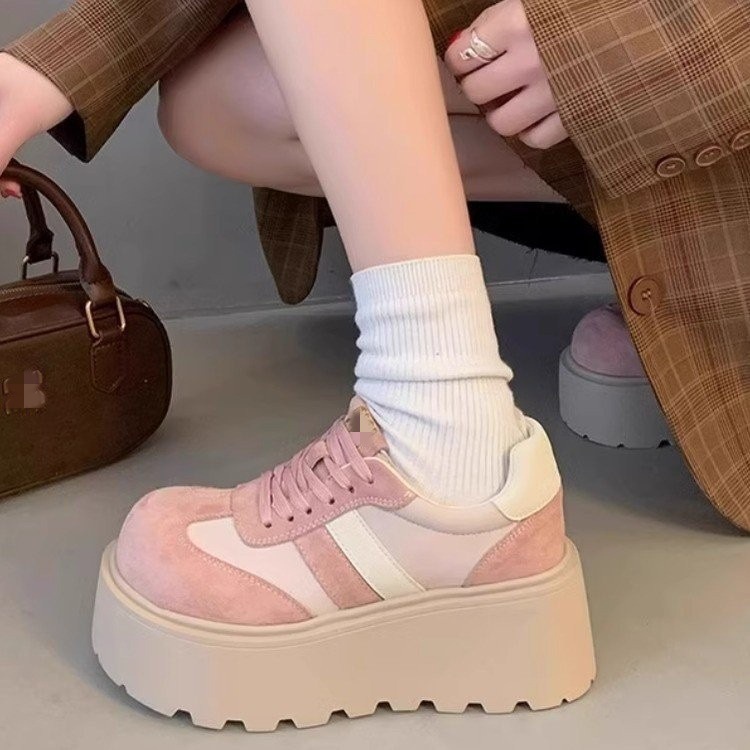 Cuero esmerilado 7cm de espesor zapatos de entrenamiento de mujeres otoño 2026 nuevo estilo retro skate casuales zapatos muffin de altura image 8