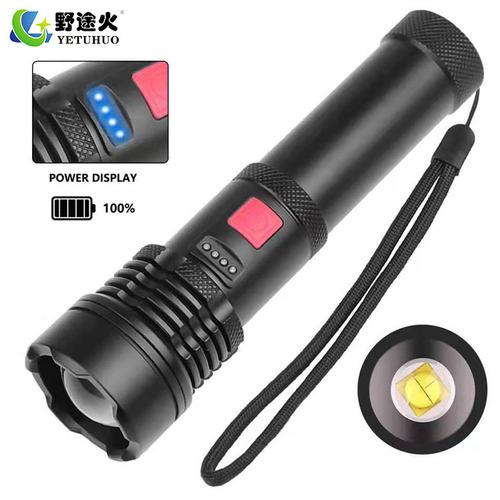 Type-C Fast Charging Display Aluminum Alloy Zoom P50 Bright Light Flashlight LED Outdoor Built-in Lithium Battery Torch
