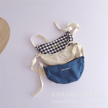 chic风个性格子儿童斜跨包潮男女宝宝凹造型饺子包手提包单肩包