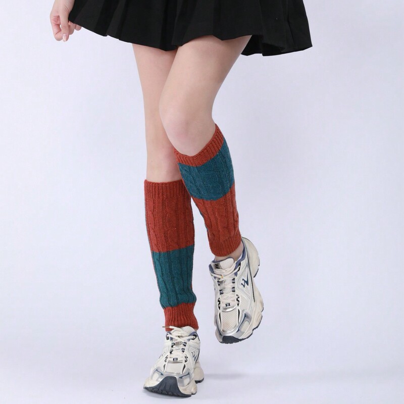 Autumn and Winter Warm Ins Style Leg Covers, Fashionable and Comfortable Two-Color Niche Pile Socks, Knitted Wool Socks, Color Matching and Contrasting Colors