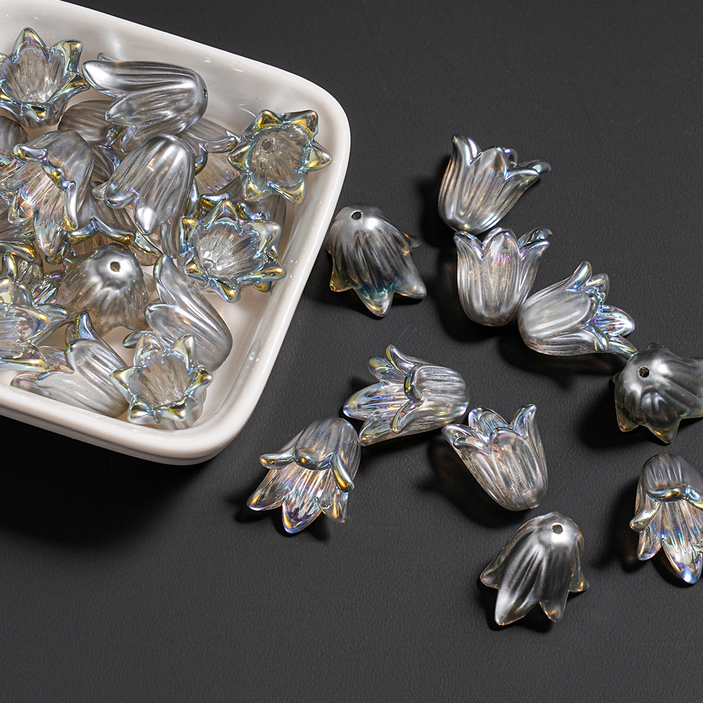 Cristal transparente con cuentas, flor de cuerno de lirio, colgante de teléfono móvil, llavero, colgante de cadena trasera, decoración pequeña