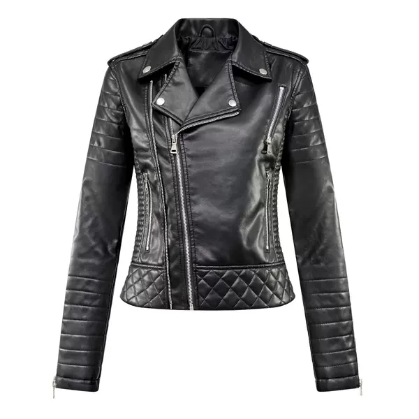 Long-term supply of large quantities of in stock plus size spring and autumn European and American style women's lapel locomotive PU leather coat women