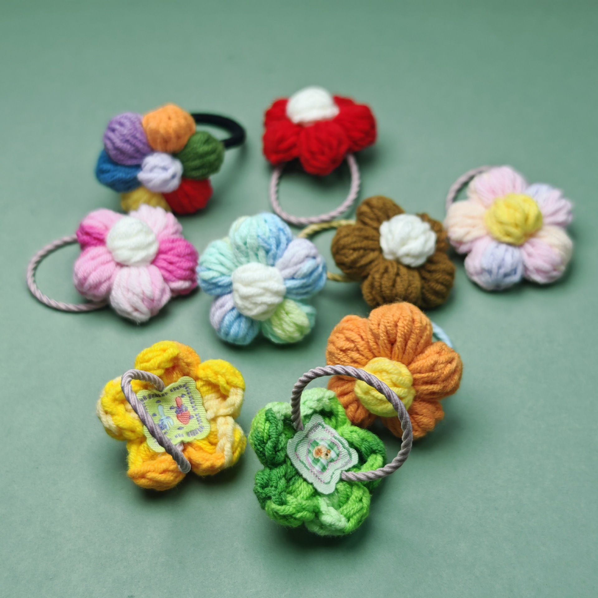 귀엽고 달콤한 모직 퍼프 꽃 머리끈, 완성된 볼머리 포니테일 아기 머리장식