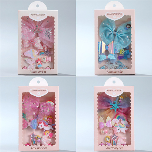 Korean children's hair accessories set cartoon bow cute princess hair clip girls hair card gift box 10-piece set of hair accessories