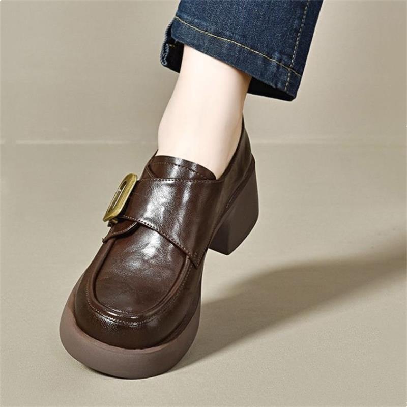 Women's Soft Thick-soled Loafers, Fleece-lined British Leather Shoes_voghion.com