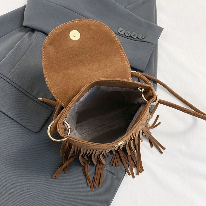 Bohemian Style Bag Tassel Bag Brown Retro Western Cowboy Bag Niche Ethnic Style Crossbody Women's Trendy Travel