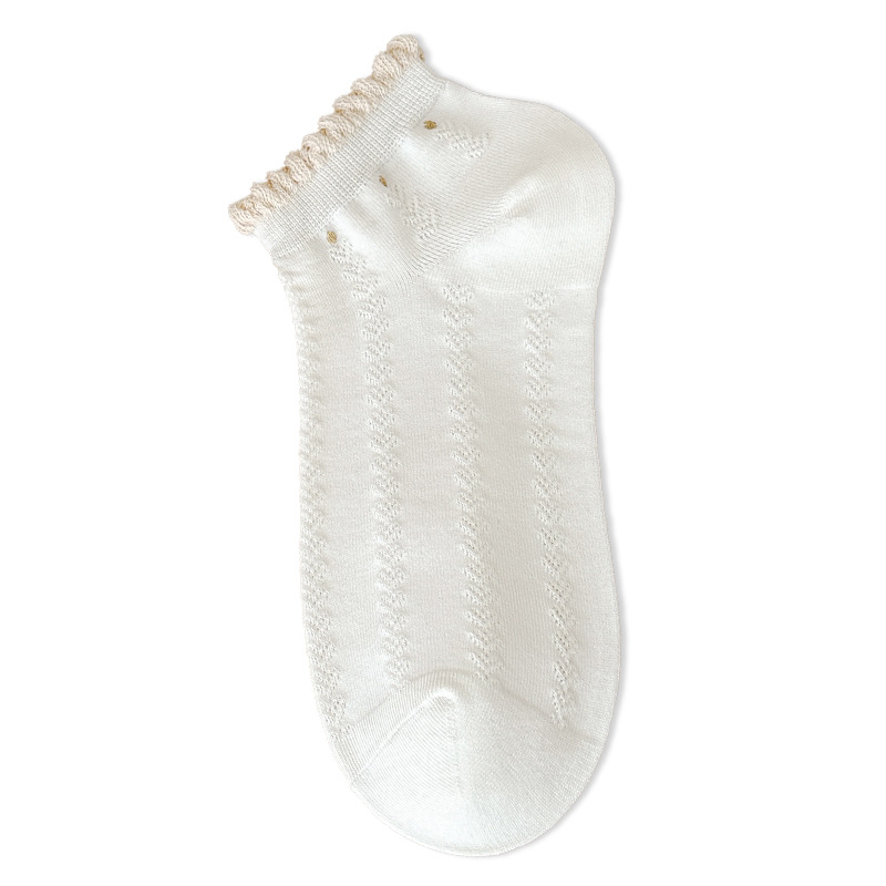 Calcetines de mujer de algodón blanco puro primavera y verano nuevos calcetines de barco damas de malla rizada calcetines frescos al por mayor