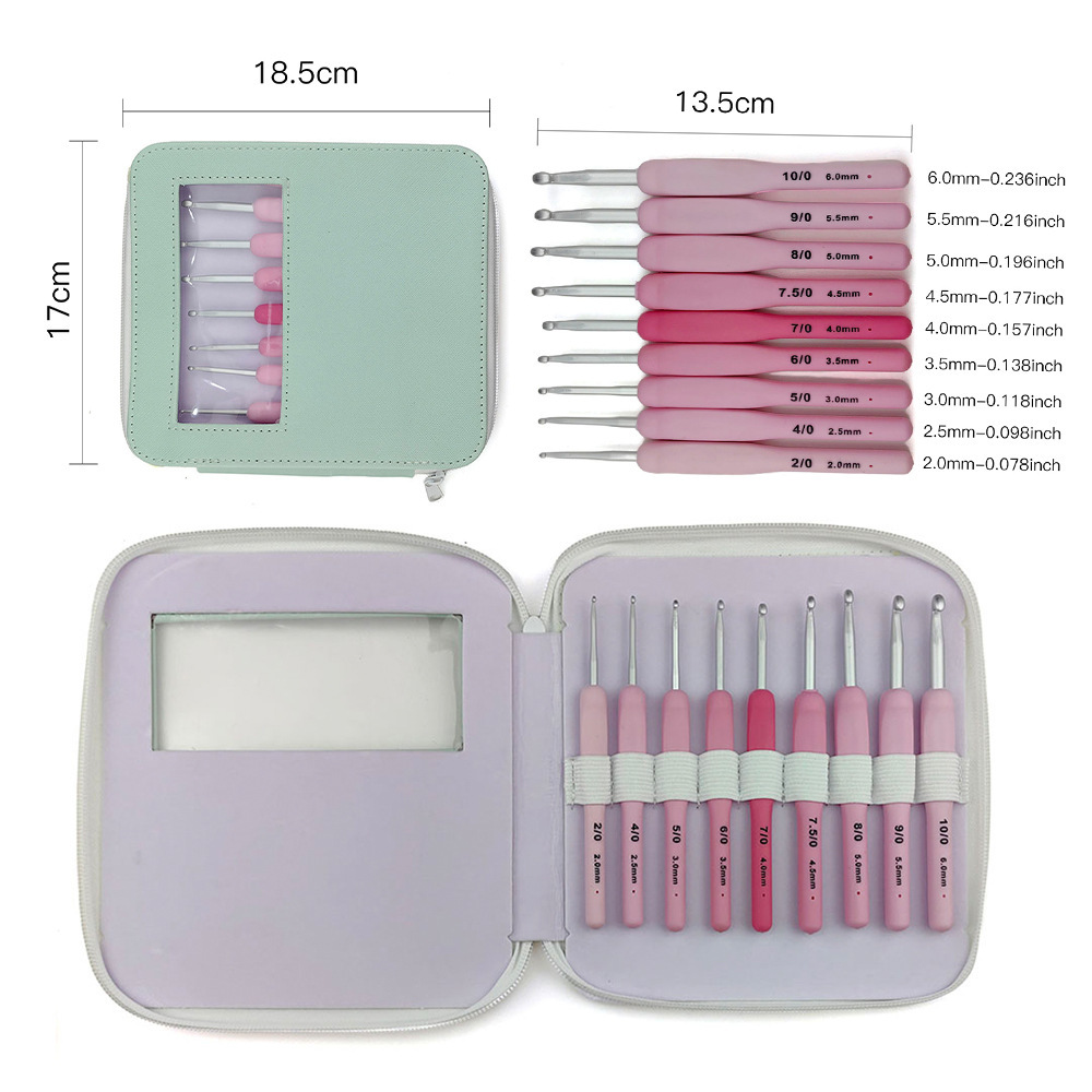 Herramientas de tejido transfronterizas agujas de suéter TPR de color gradiente agujas de mango suave un conjunto de 9 piezas