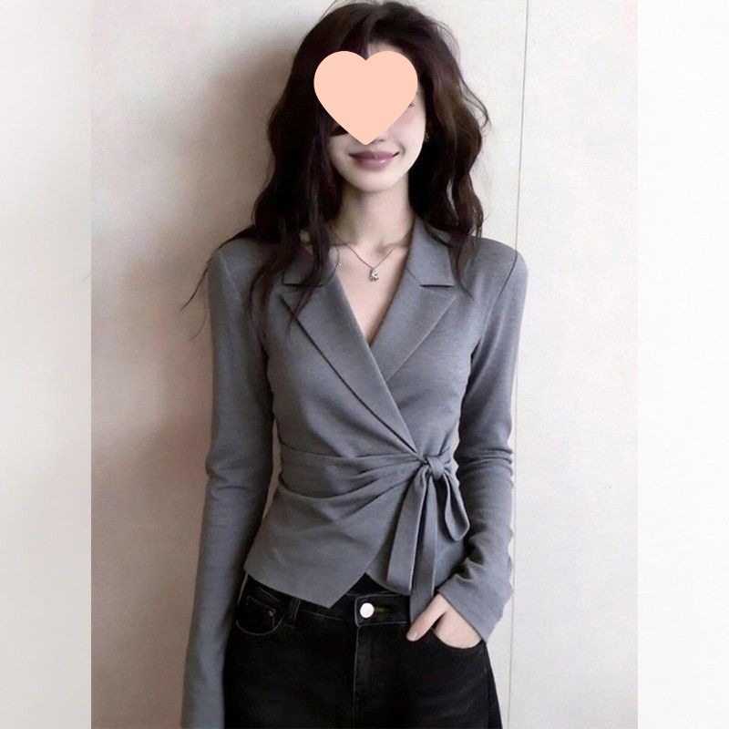 职场通勤干练衬衫外套2026初春新款女装侧边系带外穿遮肉开春潮流