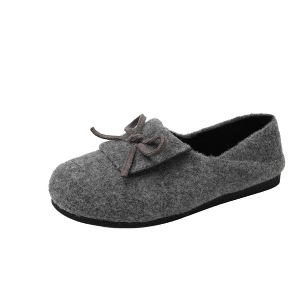 Bow-knot literary retro plus velvet protective color women's woolen…