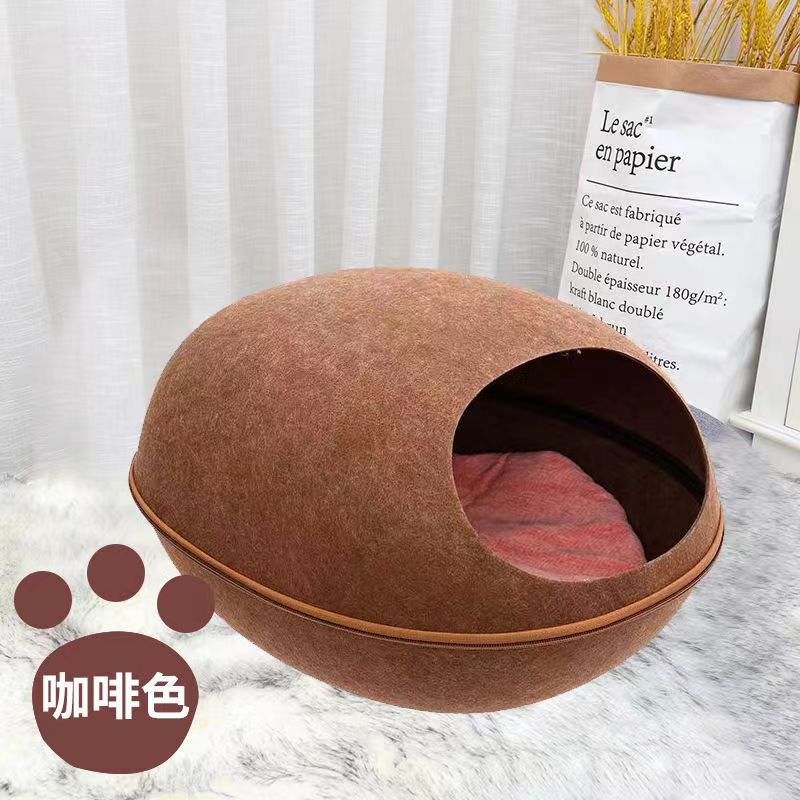 Nido de mascota sentía nido de gato en forma de huevo gran espacio semi-cerrado extraíble y lavable transpirable ligero gato cama nido de gato al por mayor