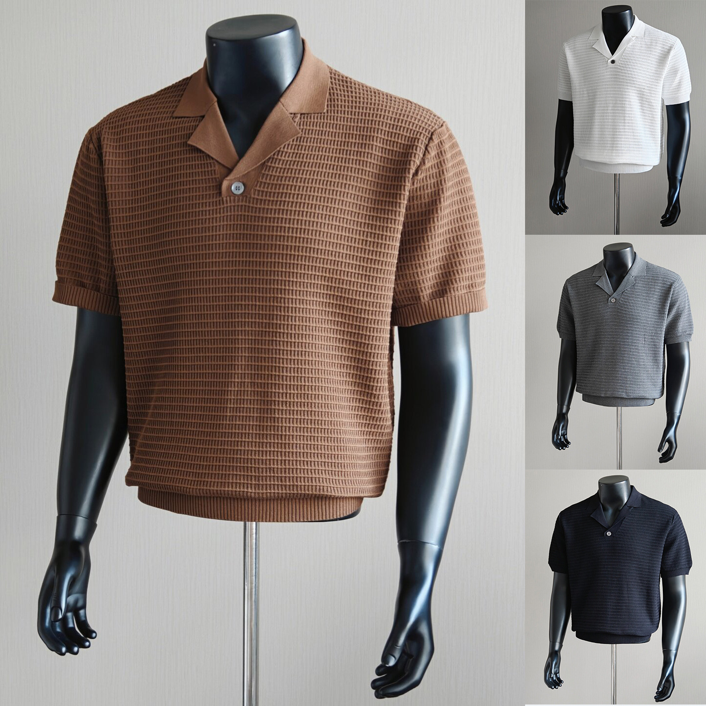 Cuba cuello polo camiseta camiseta de manga corta hombre waffle viejo viento de negocios hielo verano fábrica transfronteriza al por mayor