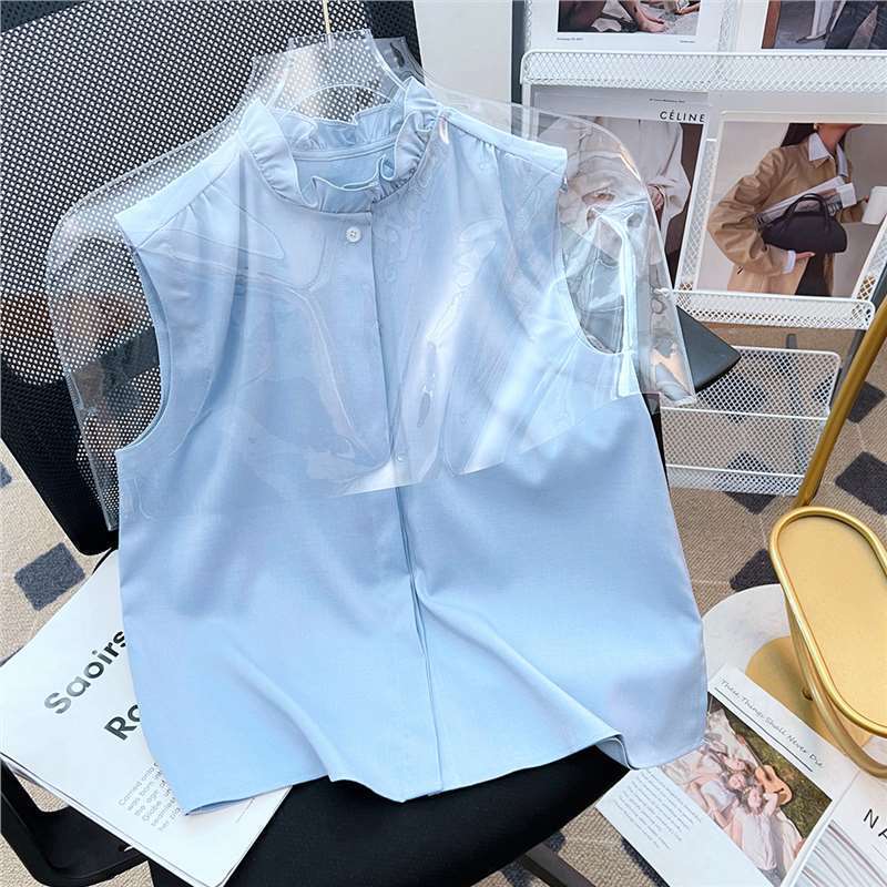 Dahong [Layering Essential] Spring New Elegant Layered Ruffle Collar Sleeveless Shirt Base Shirt