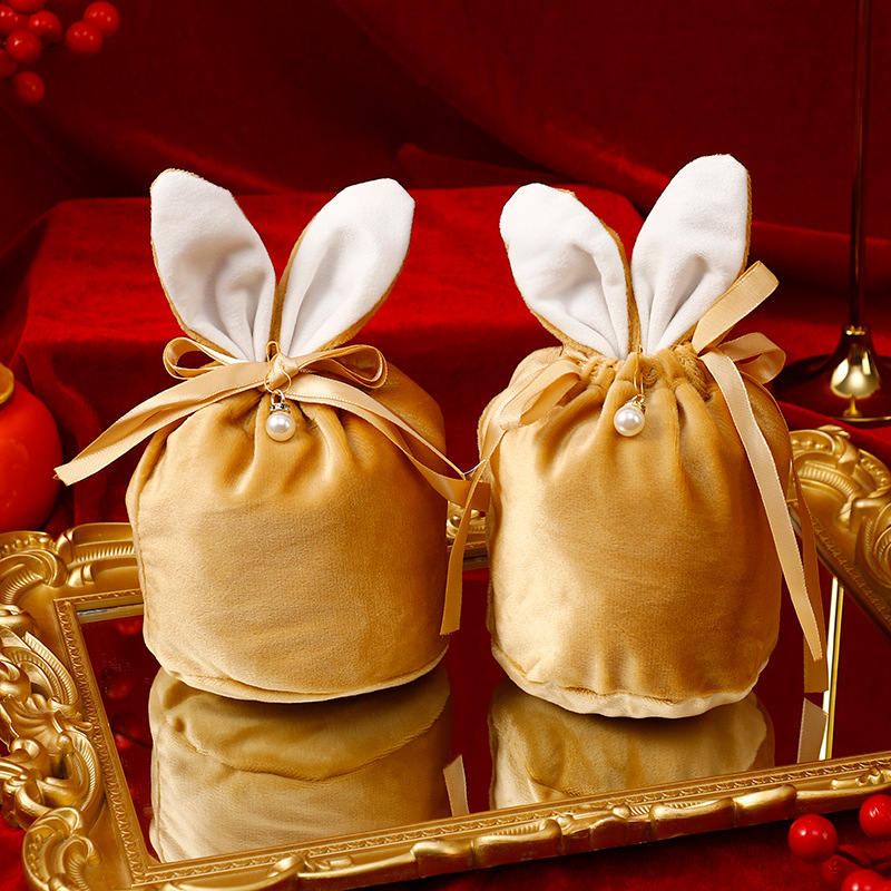 Nueva bolsa de dulces de terciopelo de orejas de conejo caja de regalo caja de dulces de boda caja de dulces de boda dama de honor regalo creativo