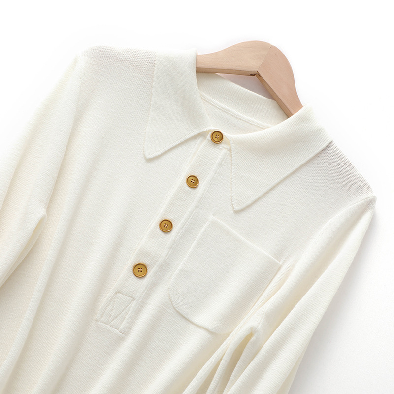 Temperament Casual Thin Polo Collar Sweater Women's Autumn and Winter Slim Fit Bottoming Sweater Half Open Collar Wool Sweater