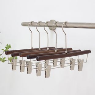 Black Walnut-Colored Skirt Hangers for Clothing Stores, Solid Wood Pants Hangers, Non-Slip Household Seamless Hangers, Wooden Pants Clips
