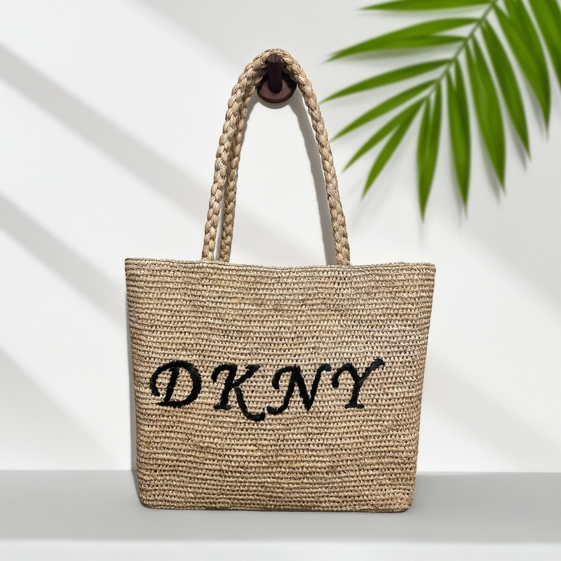 New embroidered letter raffia hand-woven bag for women, large-capacity shoulder tote bag for travel and vacation, beach bag