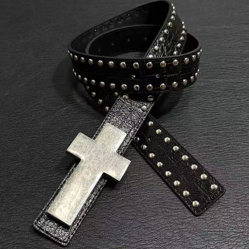 Explosive Pattern Studded Cross Belt, Leather Belt with Subculture Style, Hip Hop Punk Rock Hip Hop Personality Explosive Pattern Studded Cross Belt, Leather Belt with Subculture Style, Hip Hop Punk Rock Hip Hop Personality