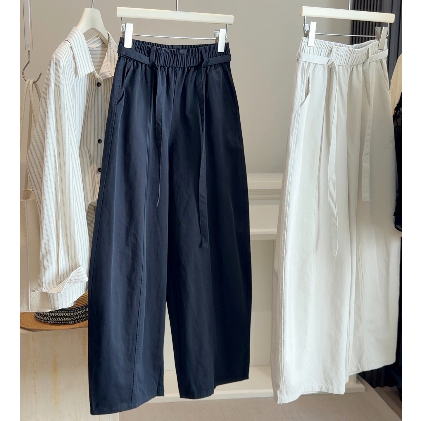 Quần culottes nữ ống rộng dáng suông, chất liệu linen phối sợi tencel mềm mại, dài 9 điểm — Trà sữa màu chi tiết 2