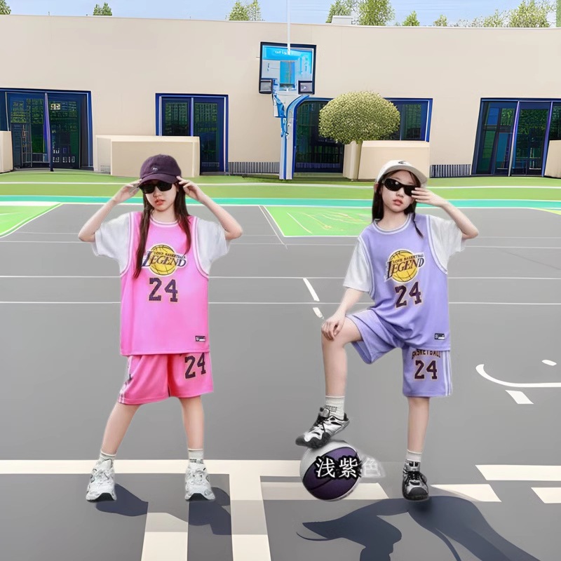 Summer Children's Basketball Clothes suit Sports Training Clothes Quick-drying Breathable Short-sleeved Fake Two-piece Men's and Women's Jersey Sportswear