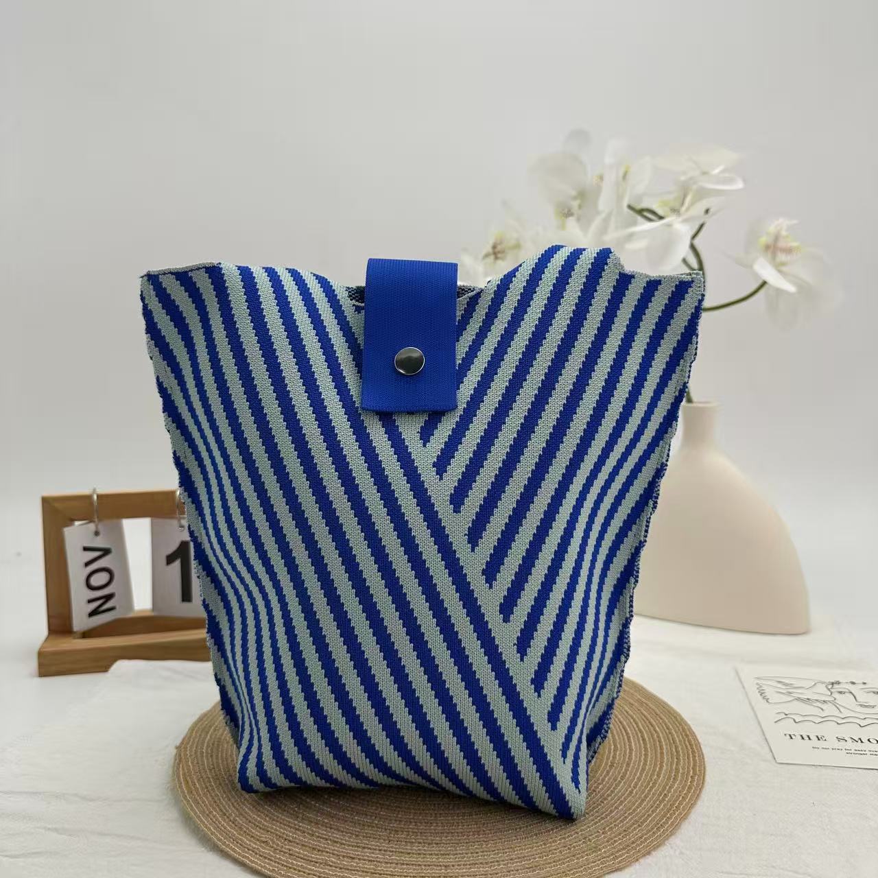 Geometric Knit Structured Large Capacity Basket Tote Bag 14