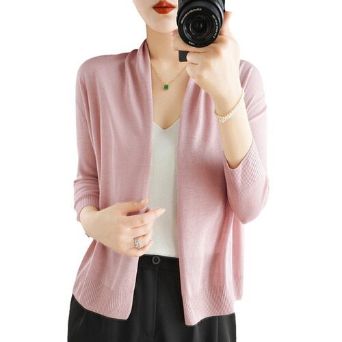 Summer women's air-conditioning sweater thin ice silk linen cardigan long-sleeved women's cardigan shawl large size outer waistcoat