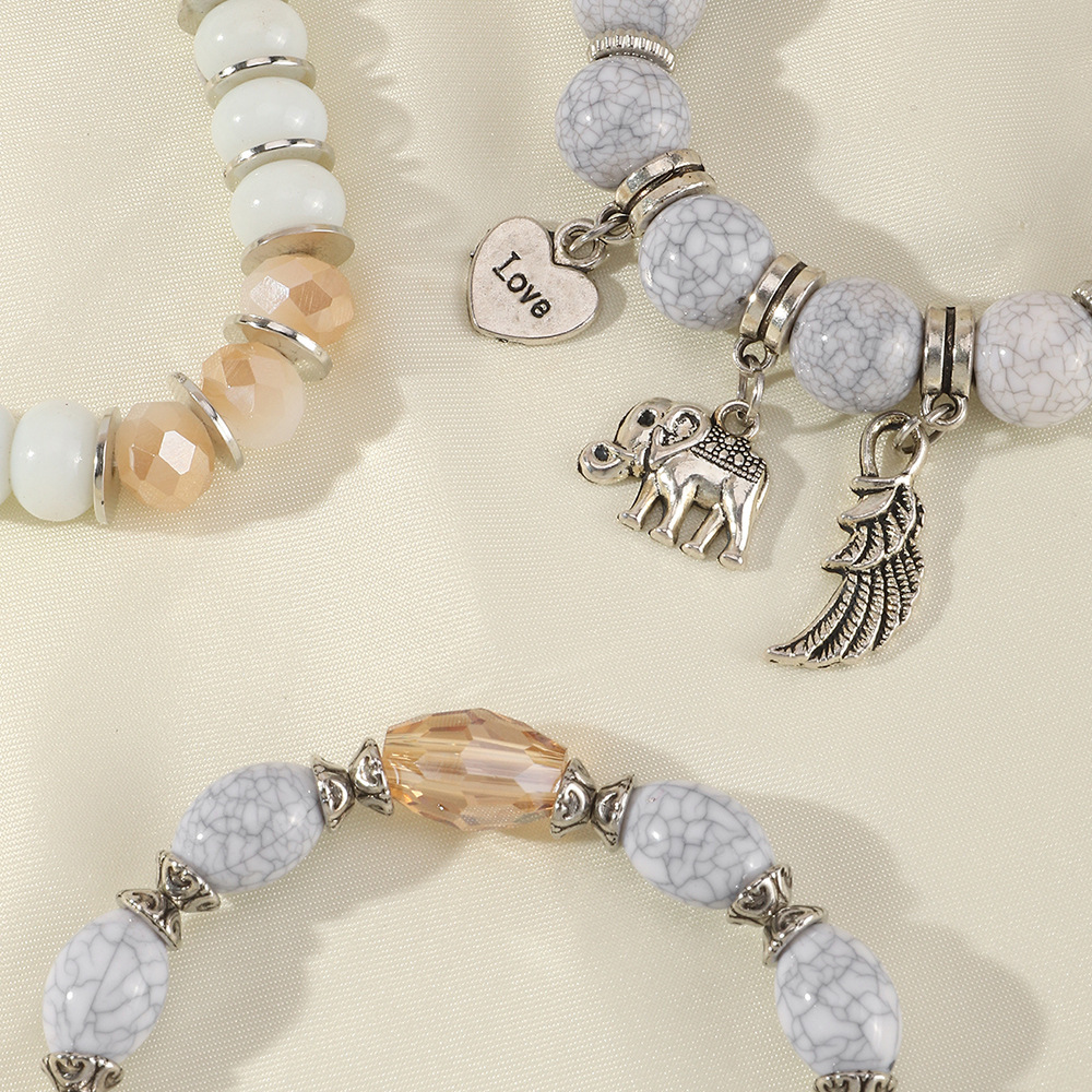 fashion gray natural stone beaded contrast color bracelet set