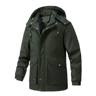 Autumn and Winter Cotton Casual in stock with Belt Zipper Solid Color Fit Brown Thickened Side Slit Pocket Windbreaker