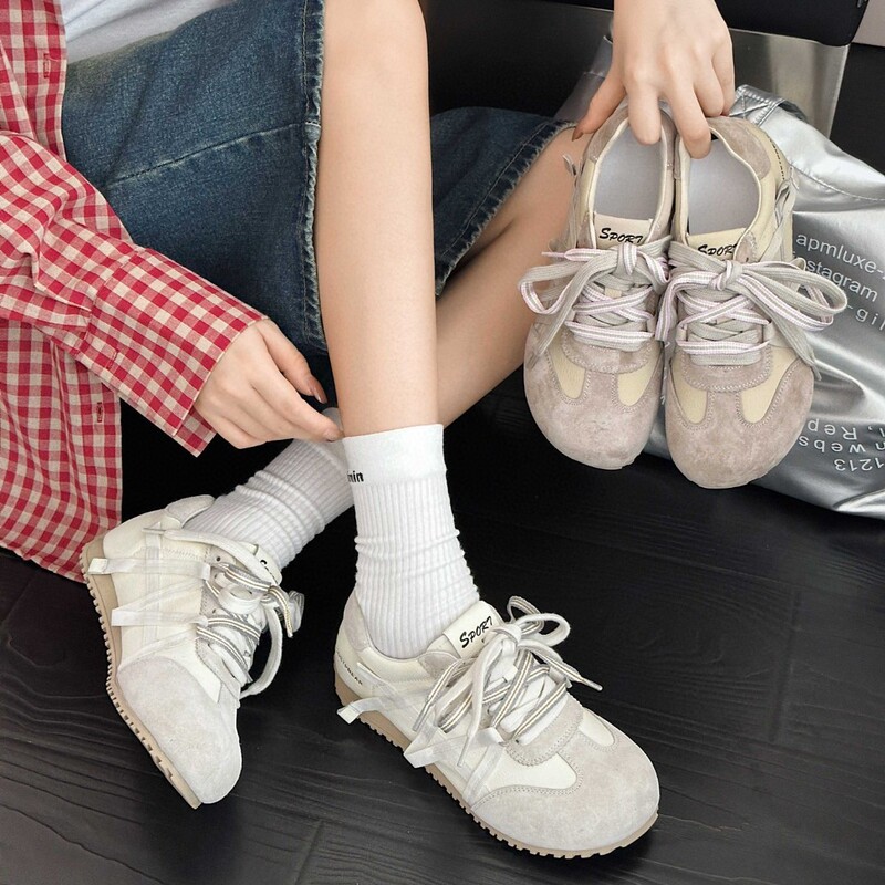 レトロ本革トレーニングシューズ女性用 2025 初秋新作多用途ソフトソールダブルレースフラットヘッドスポーツとレジャーフォレストシューズ|undefined