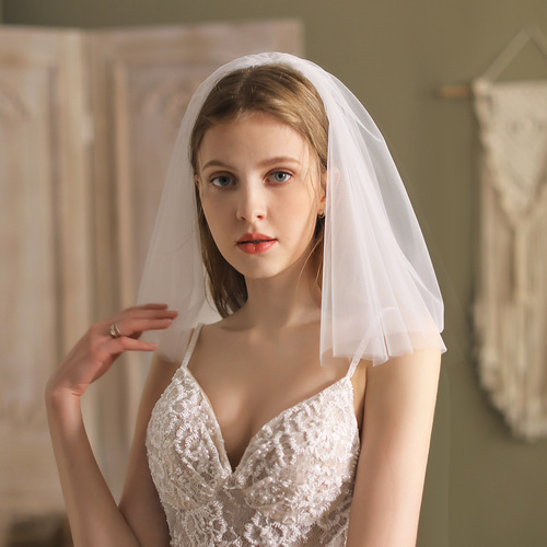 V805 simple soft mesh bridal veil double layer white short wedding dress photo studio styling accessories  new style